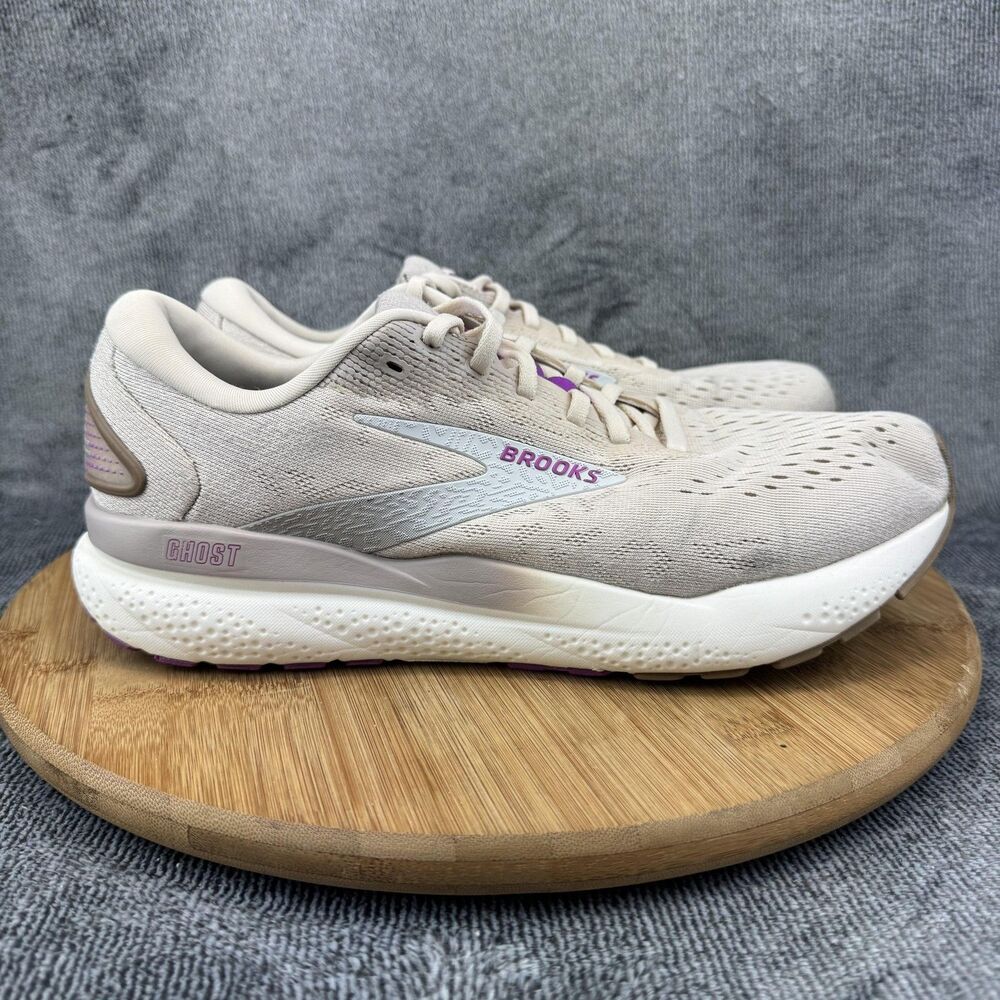Brooks Ghost Running Shoes Womens Size 10 Beige Purple Neutral Cushion Sneakers